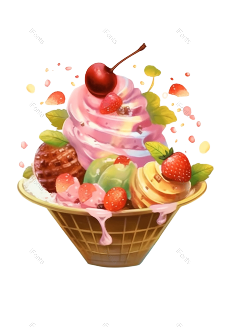 插画图片,水果元素,白色背景PNG,雪糕免抠素材